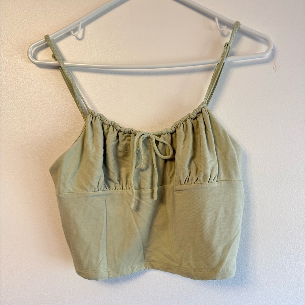 Aritzia Wilfred Light Green Ruched Crop Top